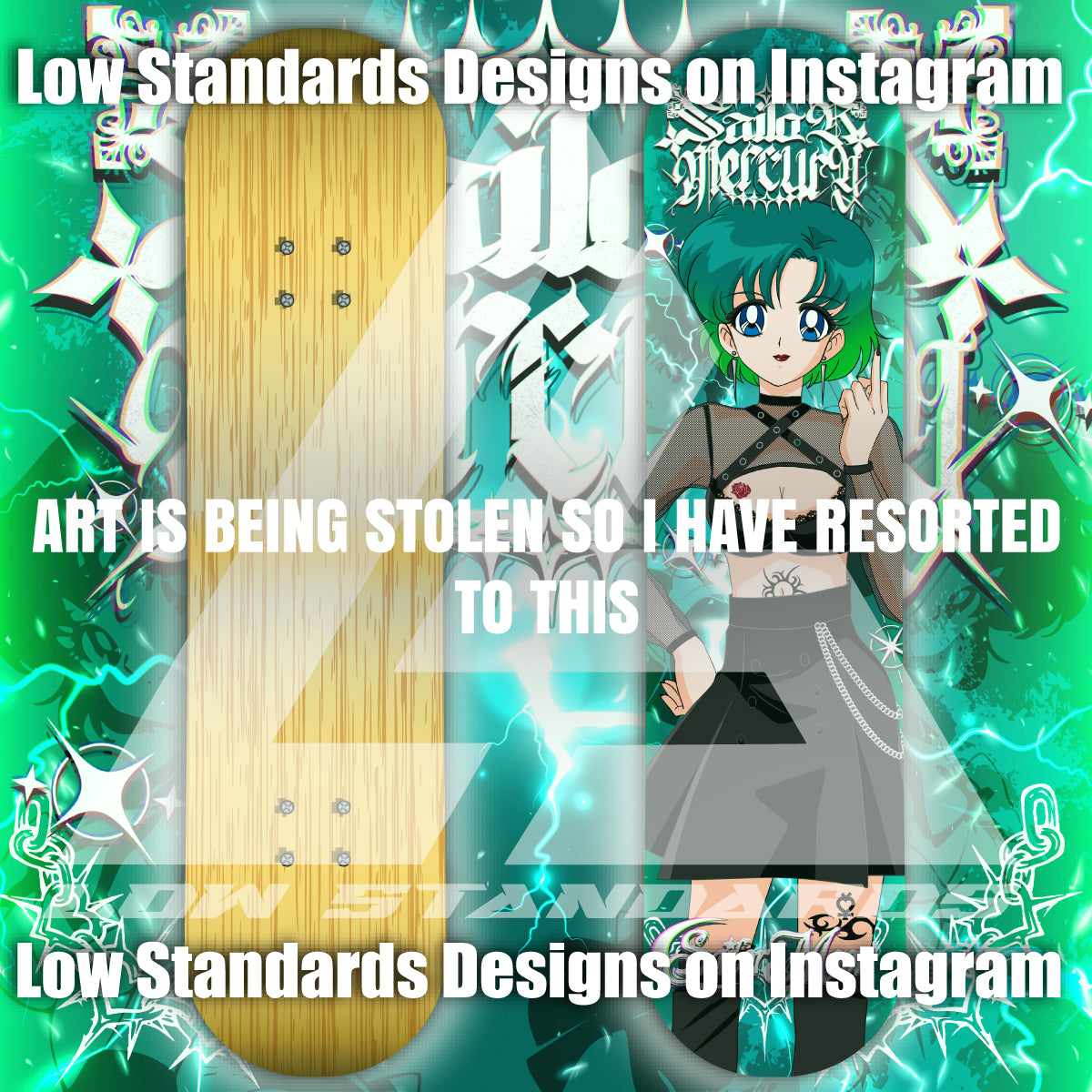 Goth Sailor Guardian Mercury Skate Deck