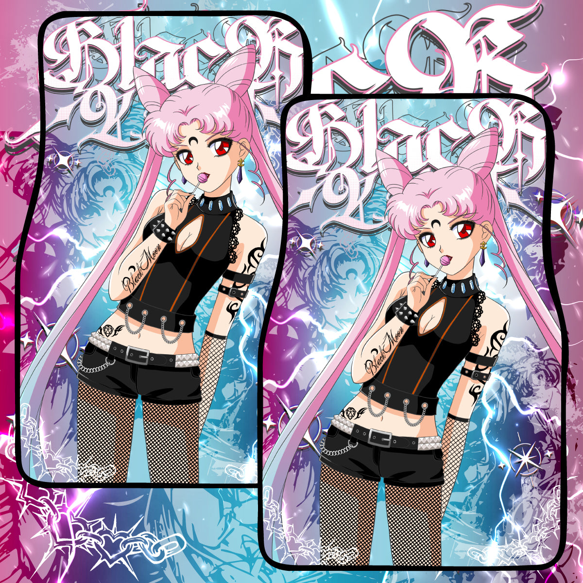 Anime Waifu Car Mats Goth Black Lady