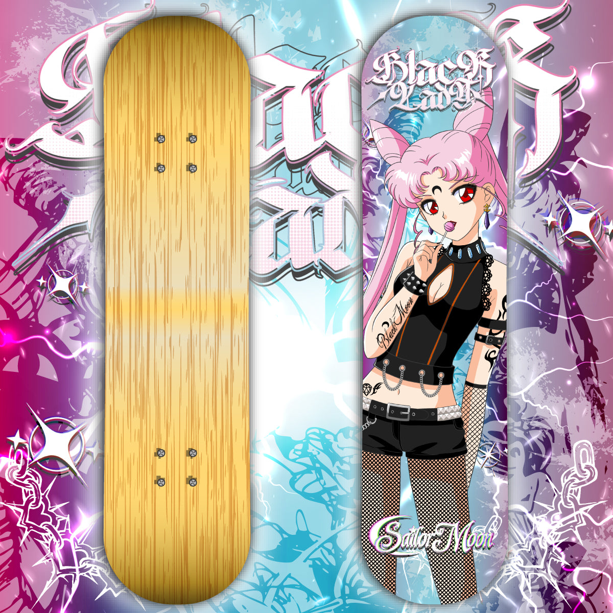 Anime Waifu Skate Deck Black Lady