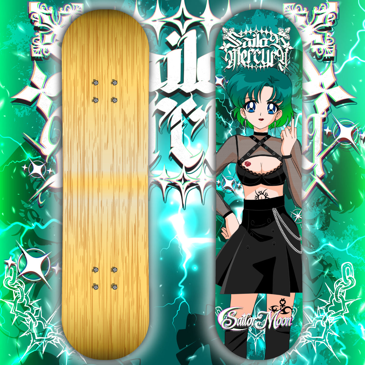Anime Waifu Skate Deck Goth Guardian Mercury