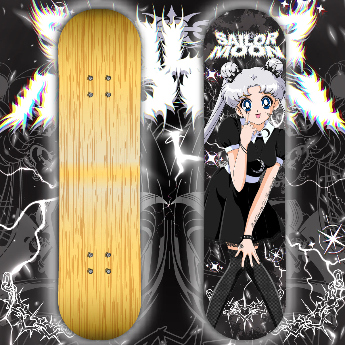Anime Waifu Skate Deck Goth Guardian Moon