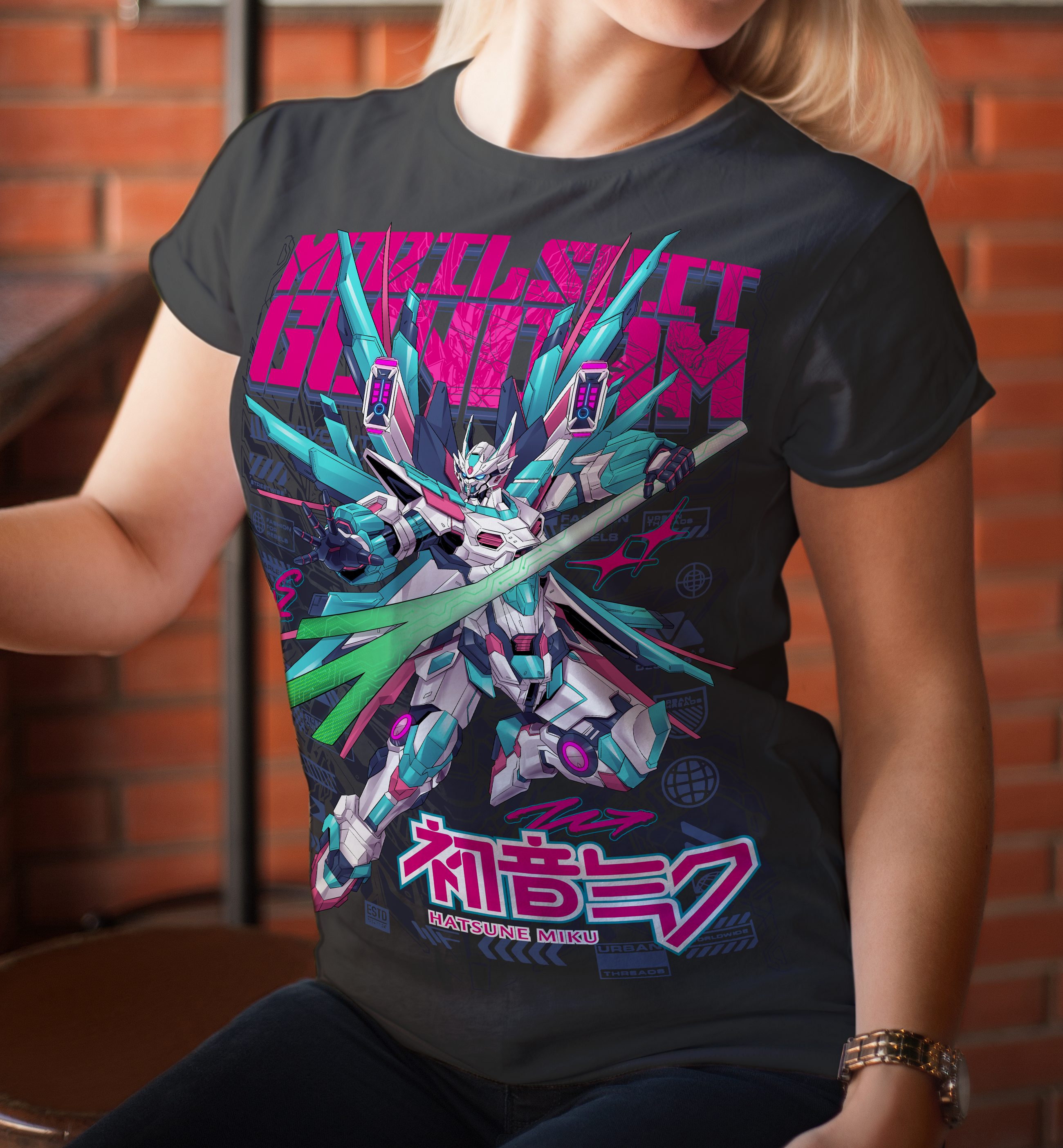 Screen Printed Apparel Gundam Hatsune Miku