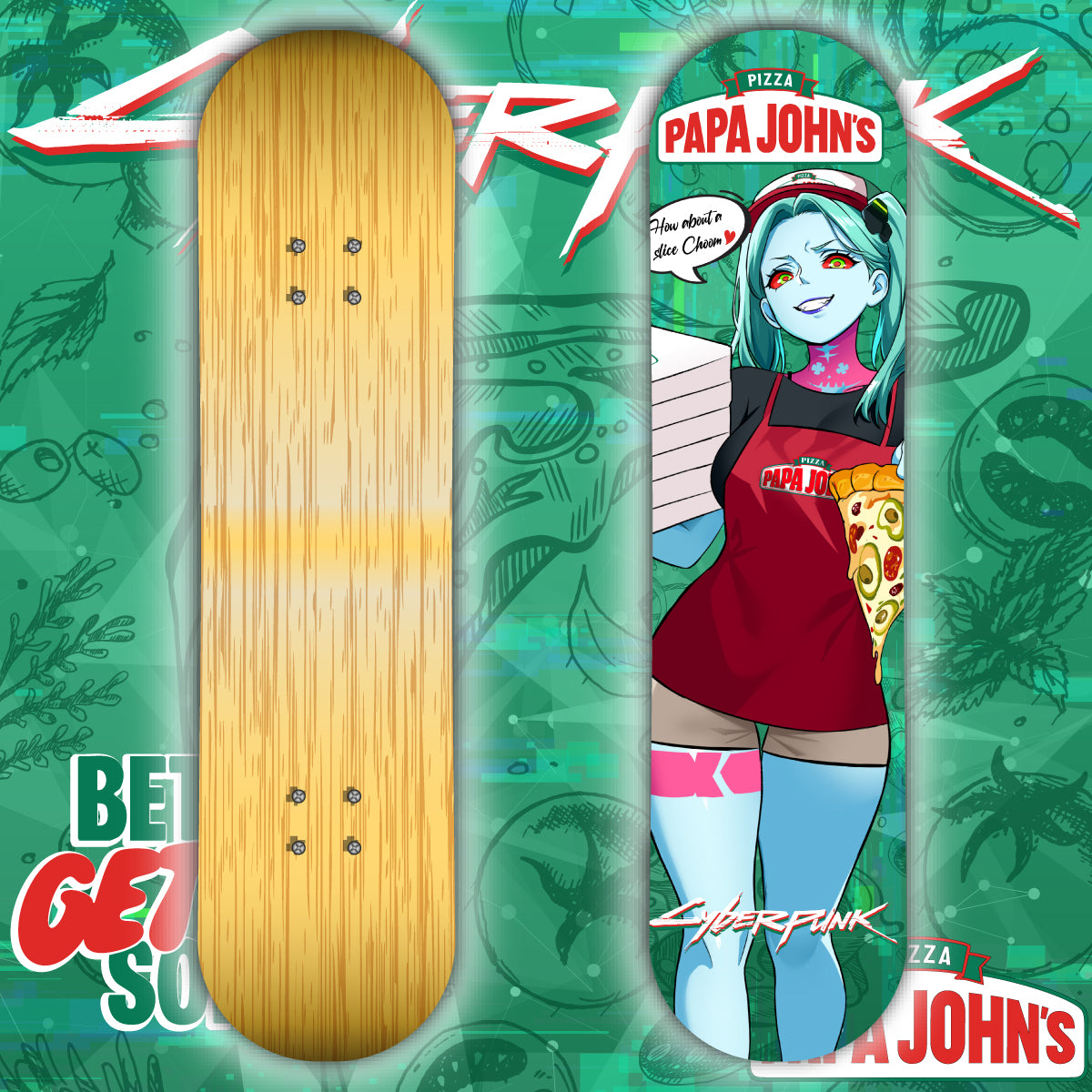 Anime Waifu Skate Deck Pizza Rebecca