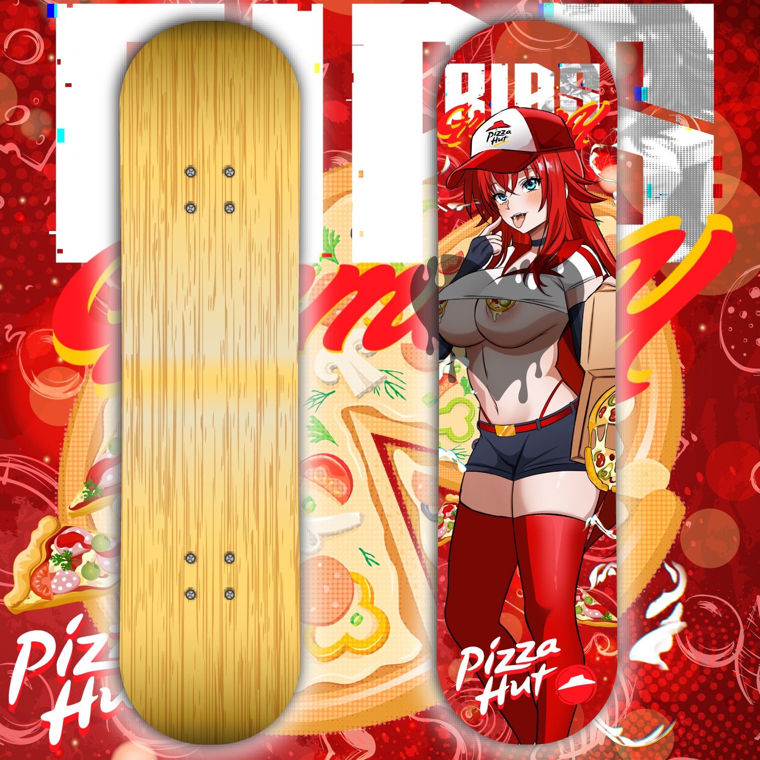 Anime Waifu Skate Deck Pizza Rias