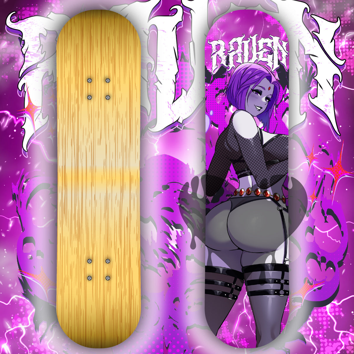 Anime Waifu Skate Deck Raven