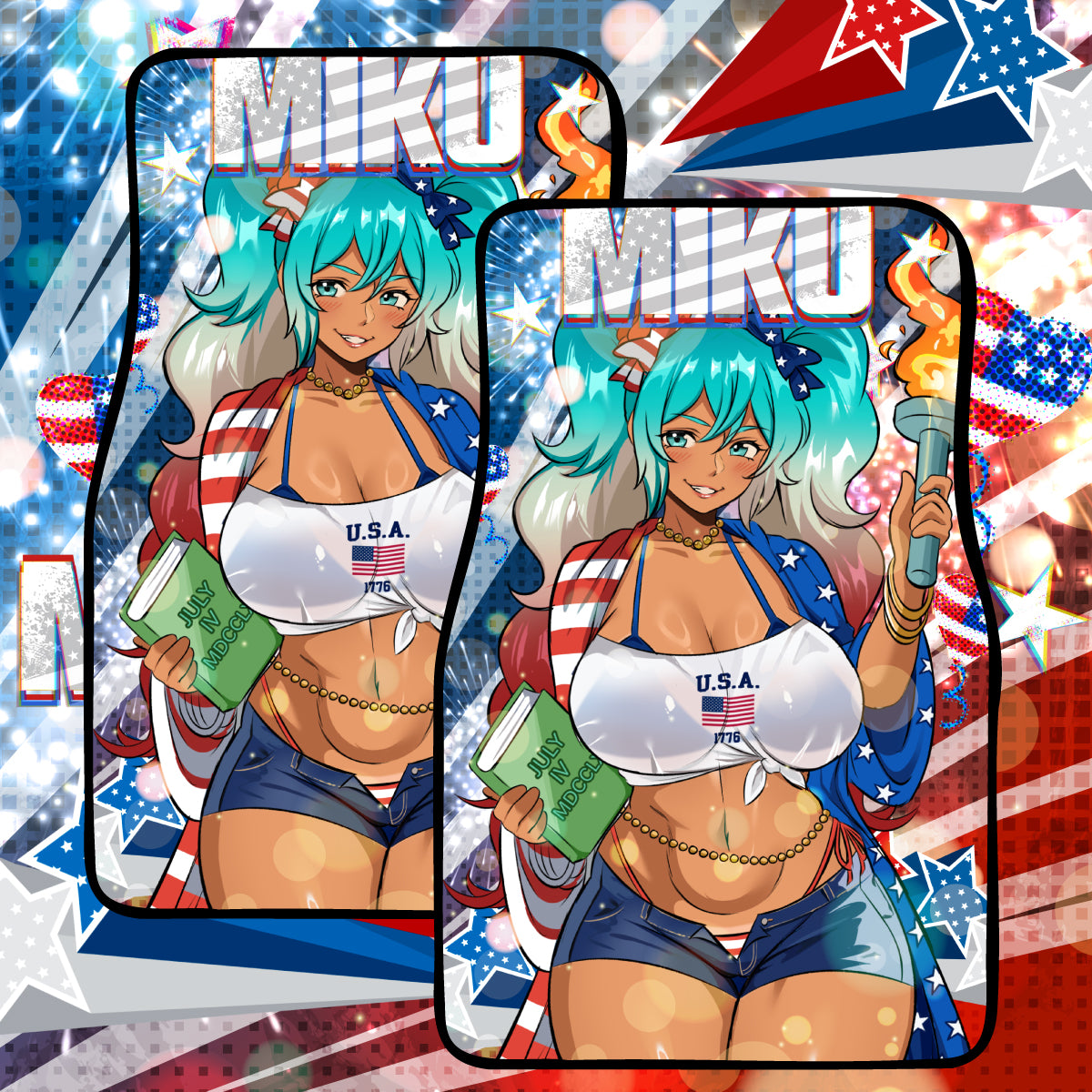 Anime Waifu Car Mats 4th of July Miku